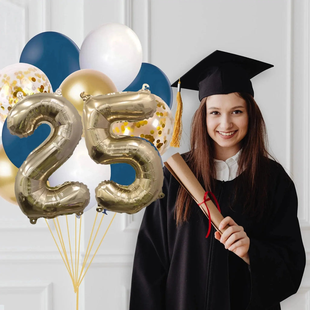 Navy and Gold Graduation 2025 Balloon Bouquet