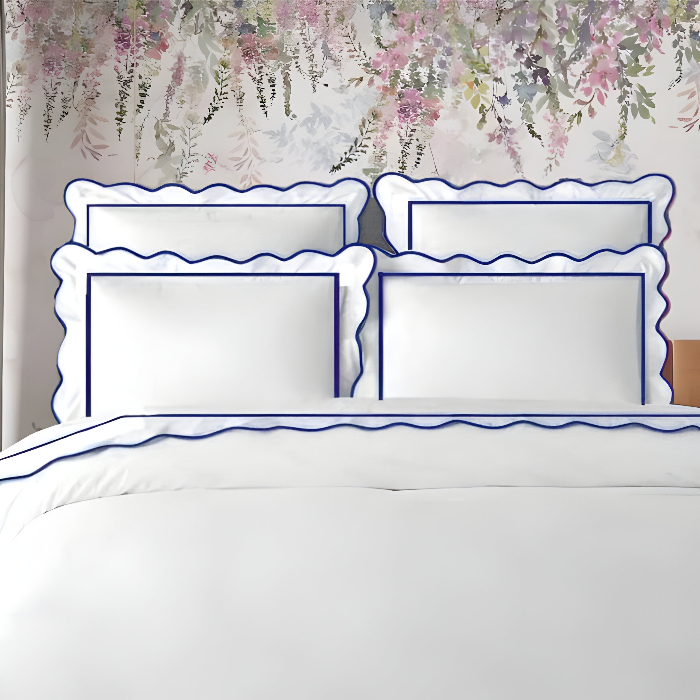 400TC Cotton Scallop Embroidery & Border Sateen Solid Duvet Cover Set