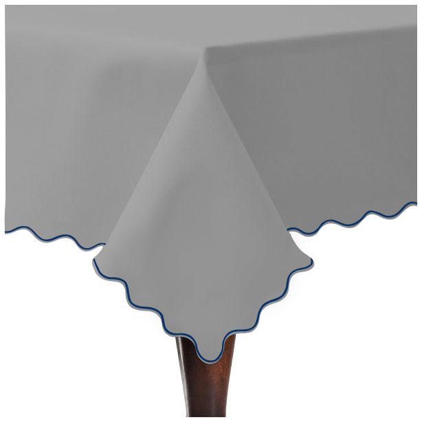 Scallop Embroidery Sateen Cotton Solid Table Cloth - Light Grey