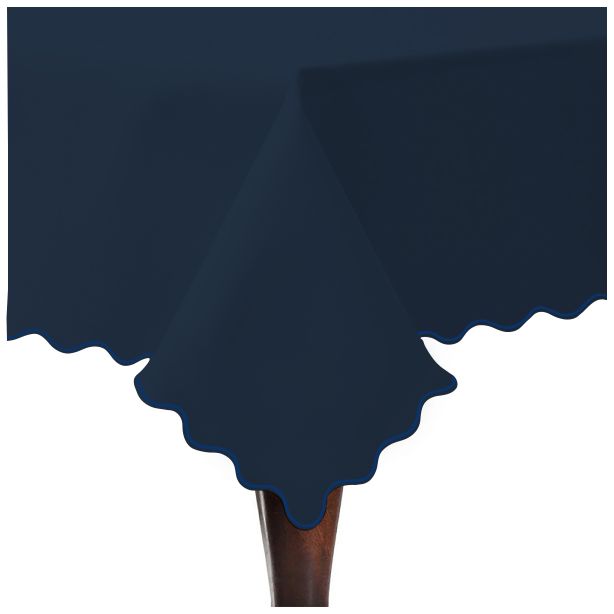 Scallop Embroidery Sateen Cotton Solid Table Cloth - Navy