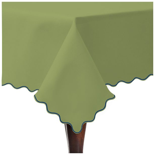 Scallop Embroidery Sateen Cotton Solid Table Cloth - Sage