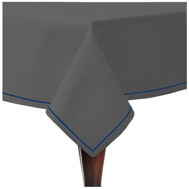 Single Embroidery Border Sateen Cotton Solid Table Cloth - Dark Grey