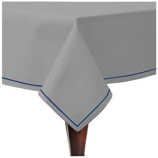Single Embroidery Border Sateen Cotton Solid Table Cloth - Light Grey
