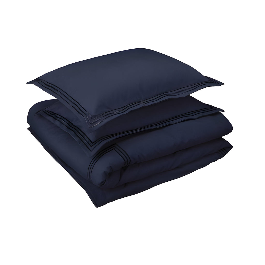 400TC Cotton Luxurious Triple Embroidery Sateen Solid Duvet Cover Set