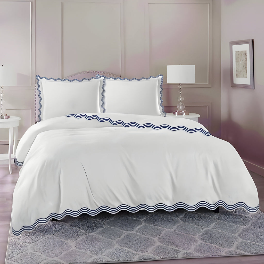 400TC Cotton Sateen Triple Scallop Embroidery Duvet Cover Set