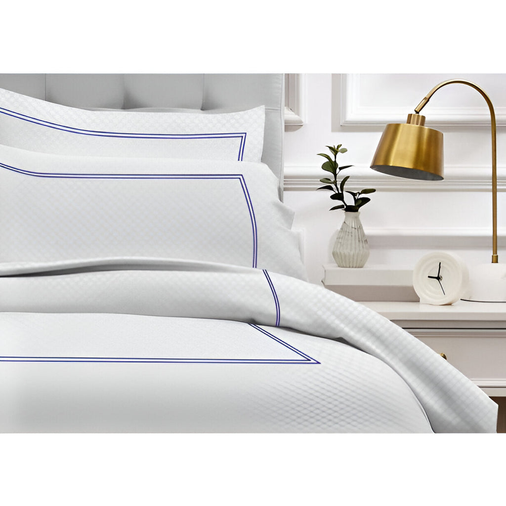 400TC Cotton Double Embroidery Sateen Microcheck Duvet Cover Set