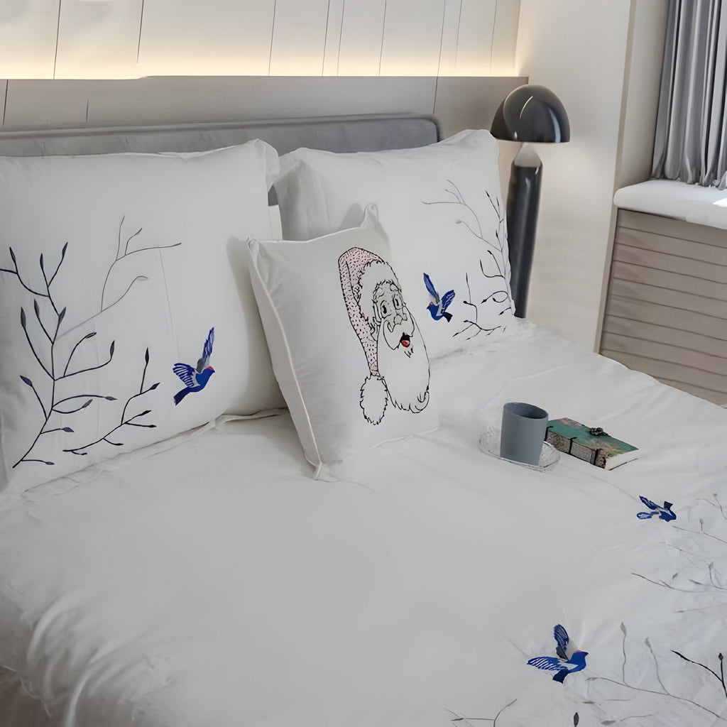 Swallow Embroidered Cotton Sateen Duvet Cover Set