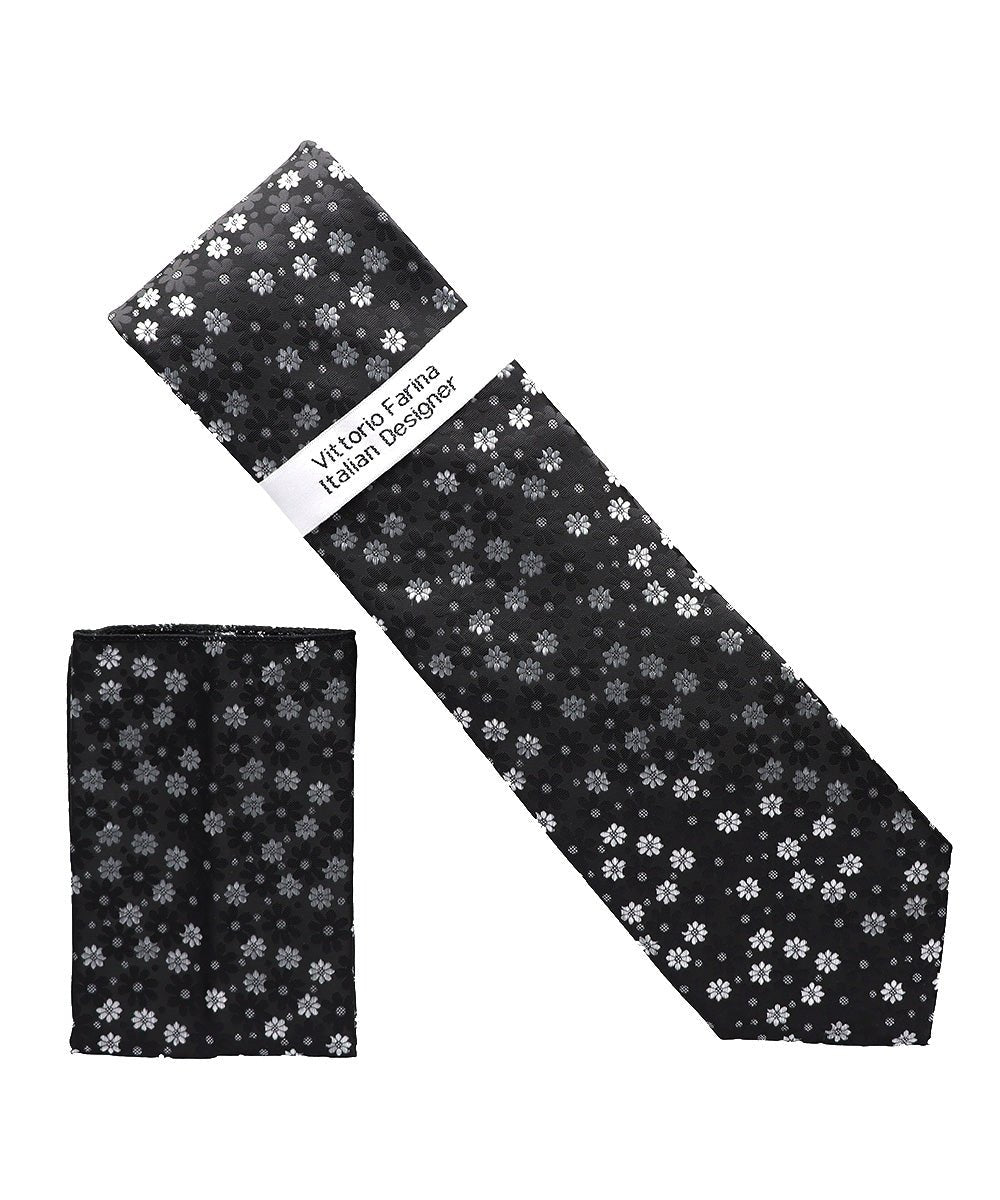 Vittorio Farina Men's Floral Design Necktie & Pocket Square