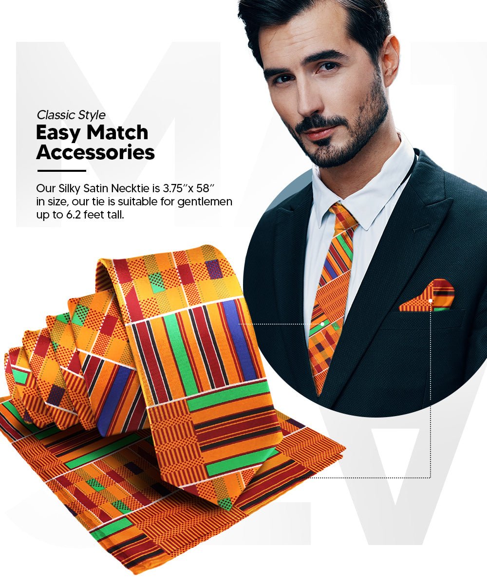 Vittorio Farina Men's Kente Satin Necktie & Pocket Square