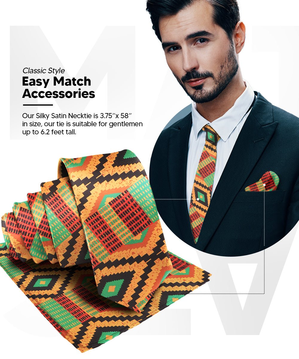 Vittorio Farina Men's Kente Satin Necktie & Pocket Square