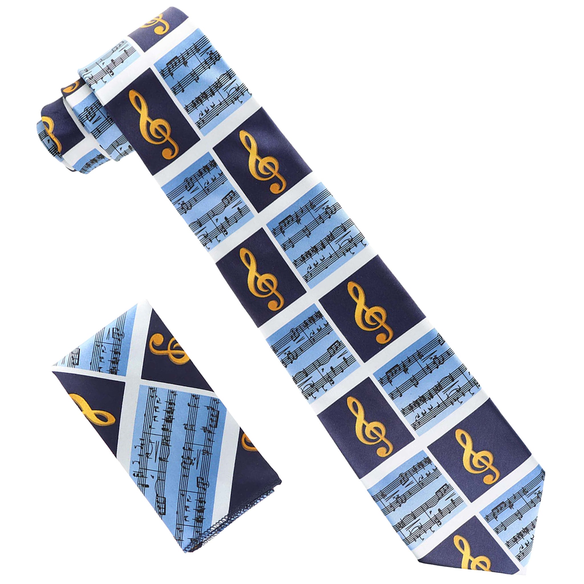 Vittorio Farina Men's Red and Gold Trombone Musical Necktie and Pocket Square