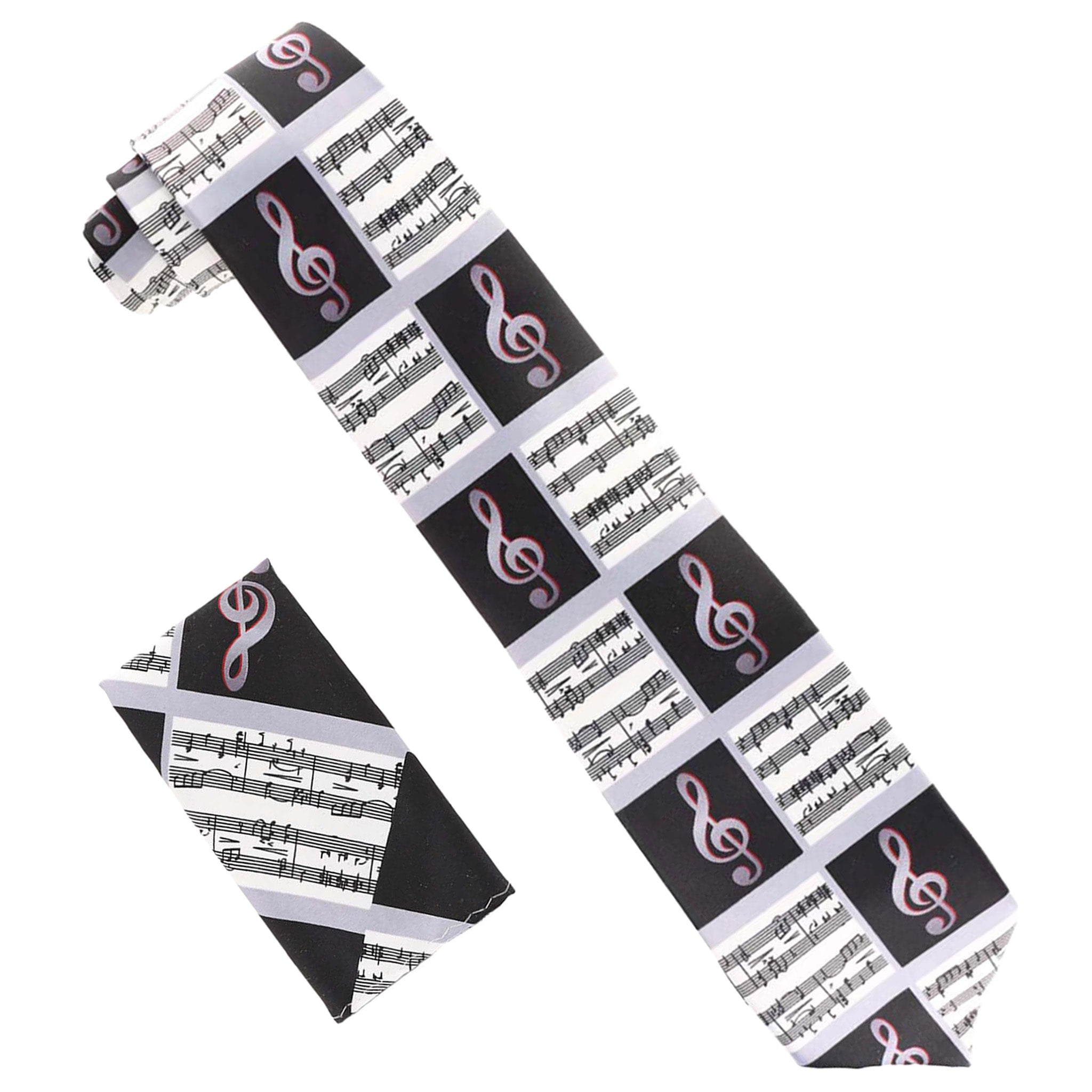 Vittorio Farina Men's Red and Gold Trombone Musical Necktie and Pocket Square
