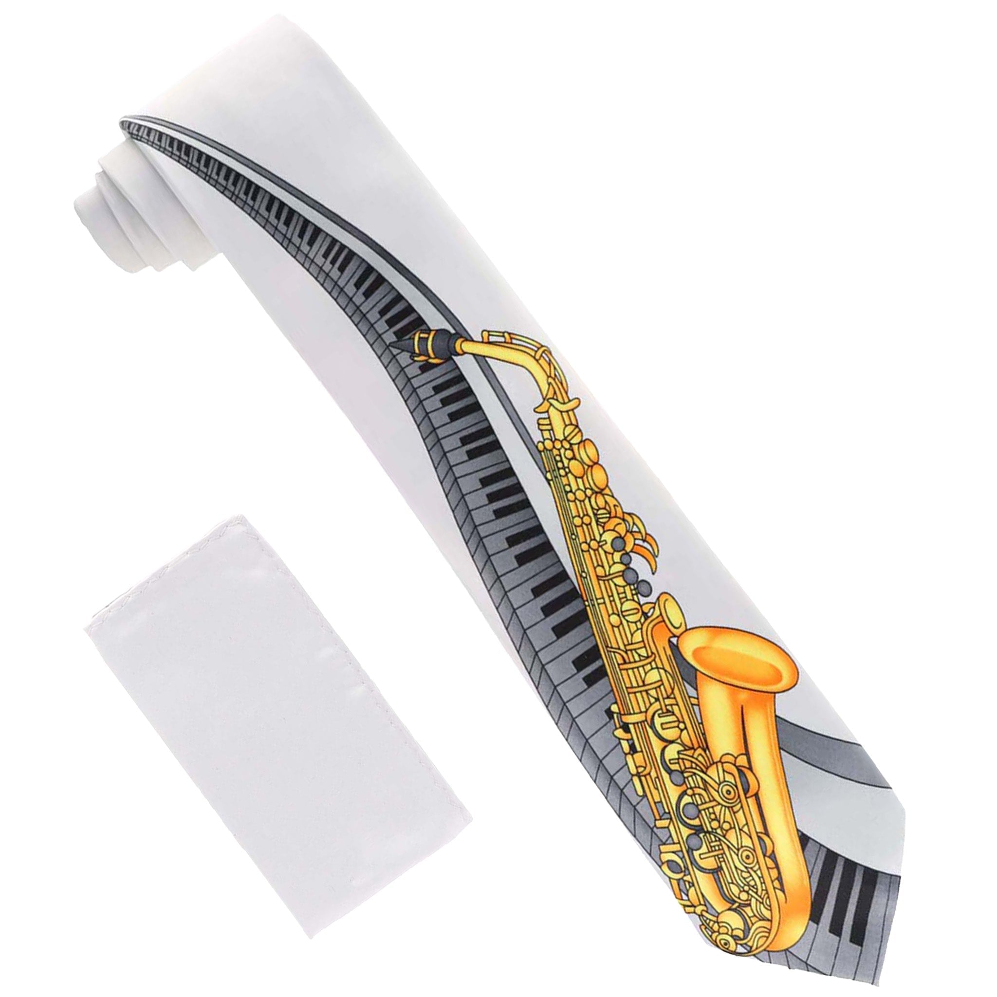 Vittorio Farina Men's Red and Gold Trombone Musical Necktie and Pocket Square