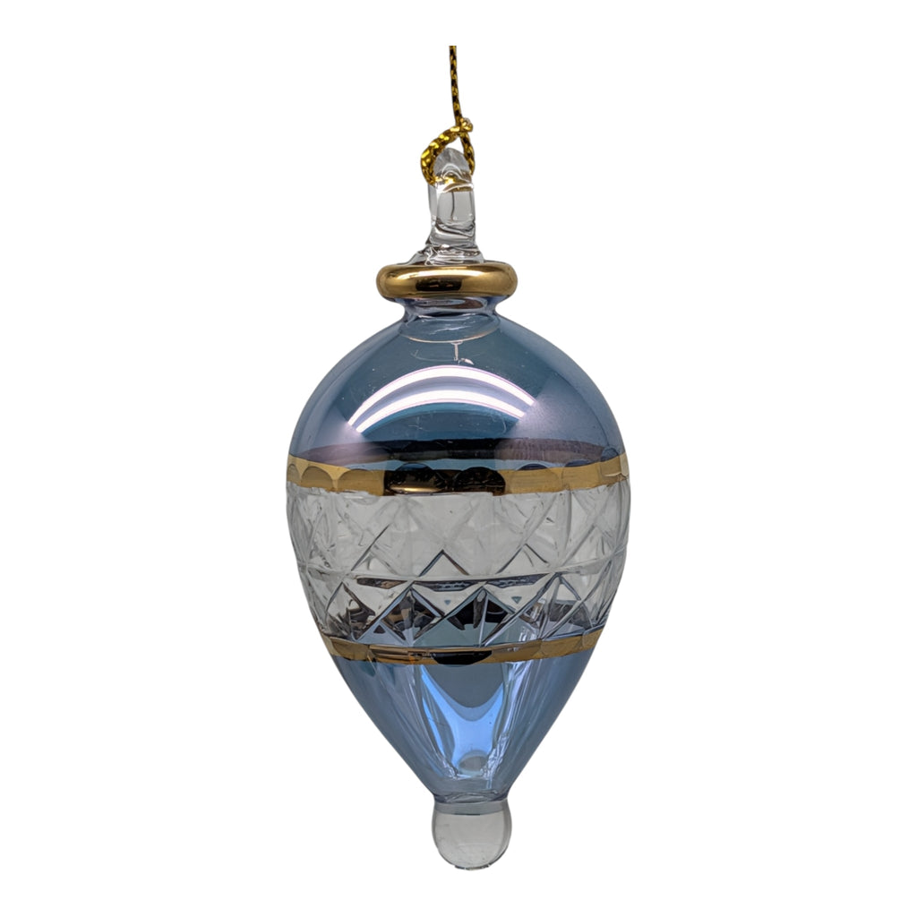 Lattice Glass Ornaments With Gold Accents - Light Blue Teardrop
