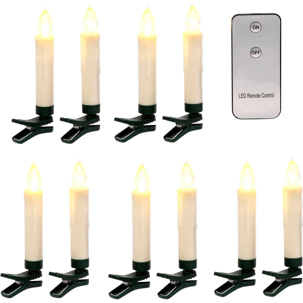 Clip-on LED Candles with Remote - White - 10 Pack