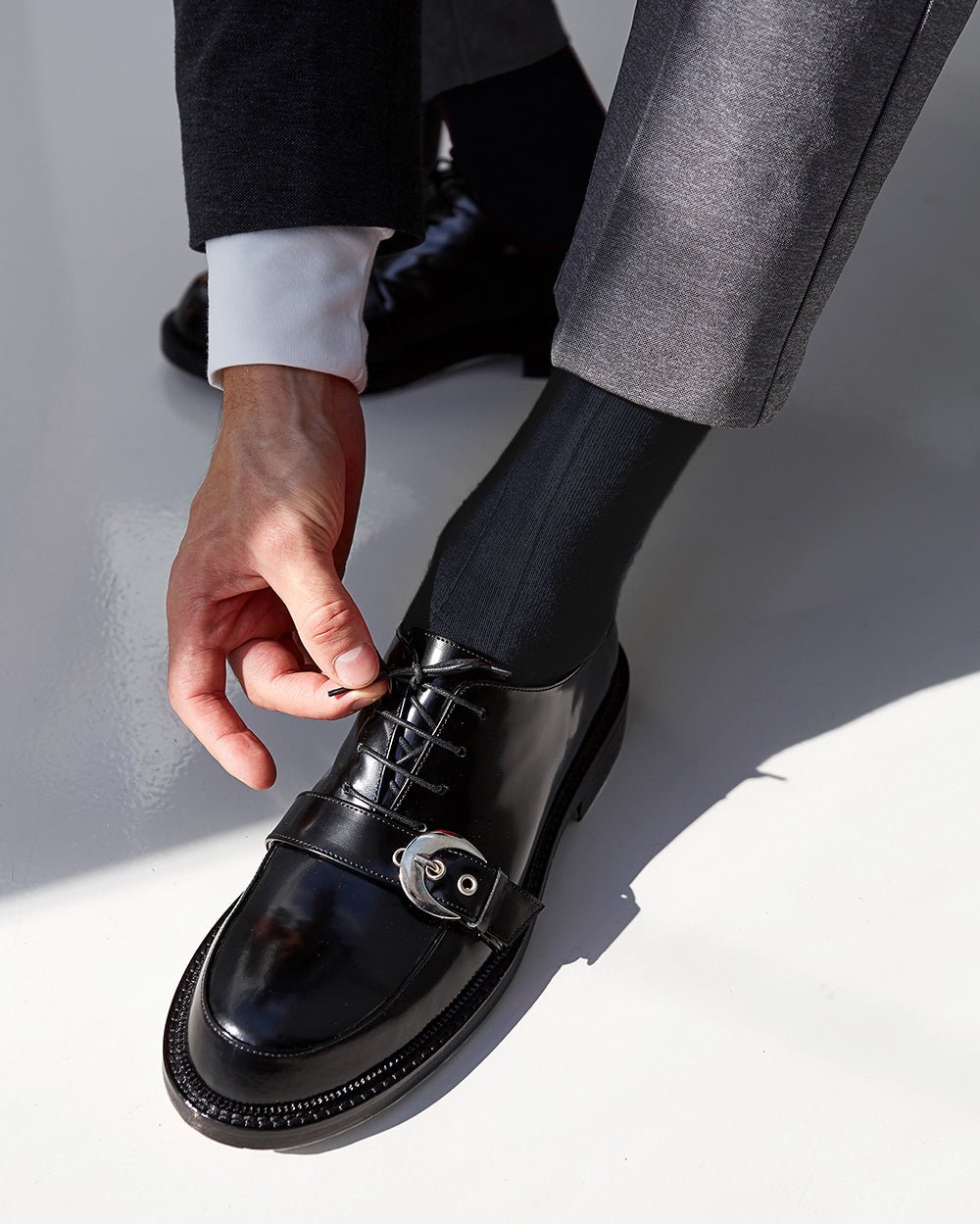 Vittorio Farina Men's Ribbed Shear Nylon Over The Calf Dress Socks