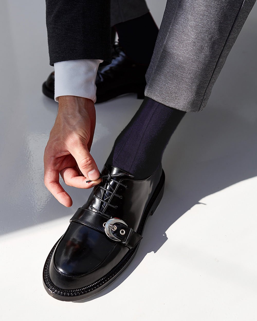 Vittorio Farina Men's Ribbed Shear Nylon Over The Calf Dress Socks