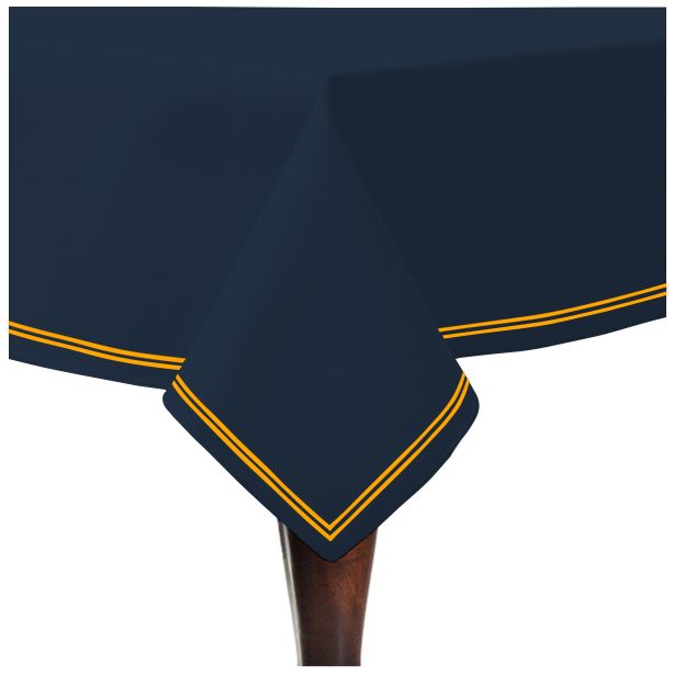Double Embroidery Border Sateen Cotton Solid Table Cloth - Navy