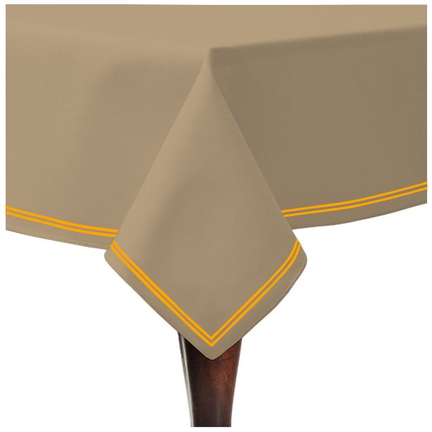 Double Embroidery Border Sateen Cotton Solid Table Cloth - Taupe