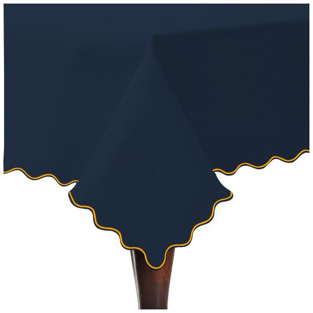 Scallop Embroidery Sateen Cotton Solid Table Cloth - Navy