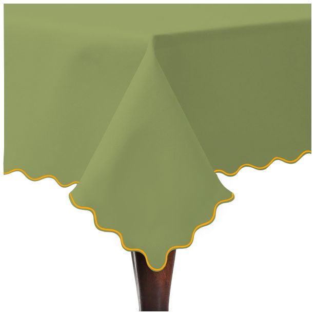 Scallop Embroidery Sateen Cotton Solid Table Cloth - Sage
