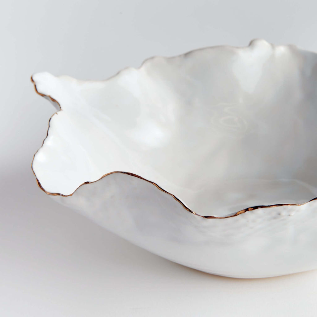 Organic Shape Decorative Ceramic Bowl with Gold Trim