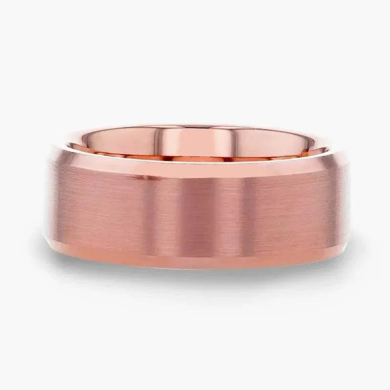 EROS Rose Gold Tungsten Wedding Band for Men with Beveled Edges – 8mm