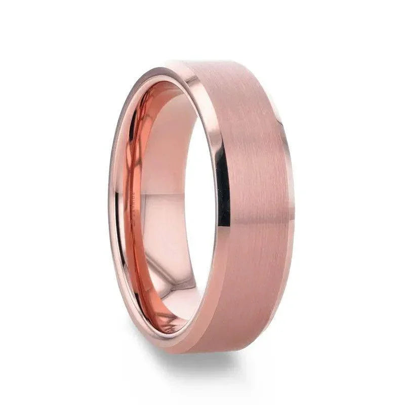 EROS Rose Gold Tungsten Wedding Band for Men with Beveled Edges – 8mm