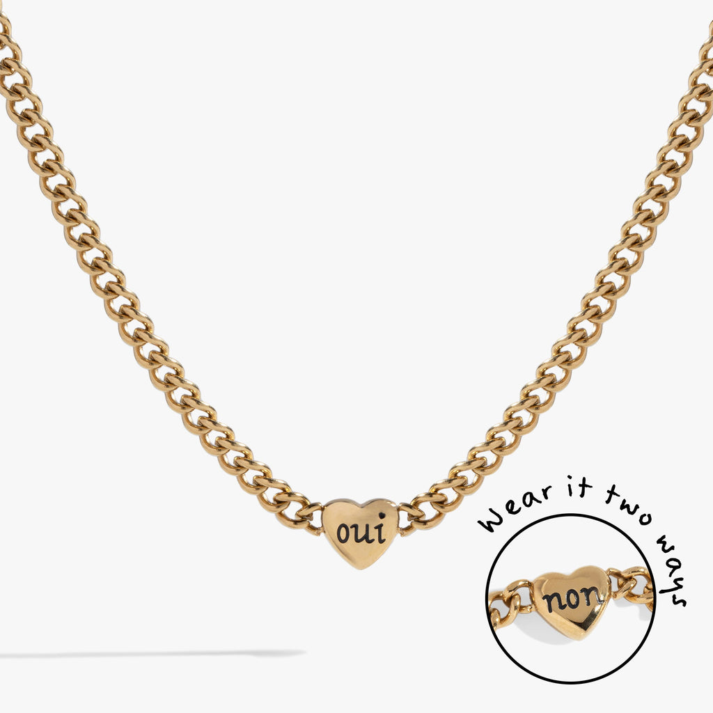 Engraved French 'Oui' & 'Non' Reversible Heart Necklace