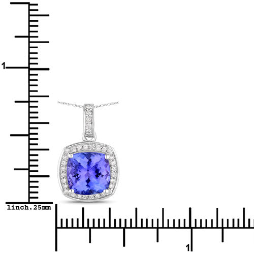 2.97 Carat Genuine Tanzanite and White Diamond 14K White Gold Pendant