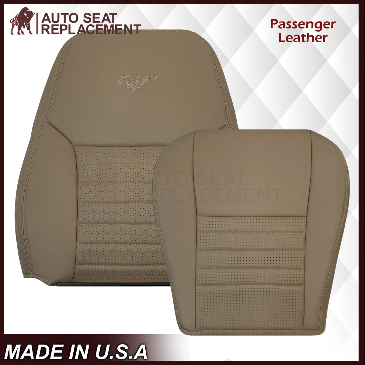 1999-2004 Ford Mustang GT V8 Replacement Cowhide Leather OR Synthetic Leather Seat Cover: Tan, Perforated