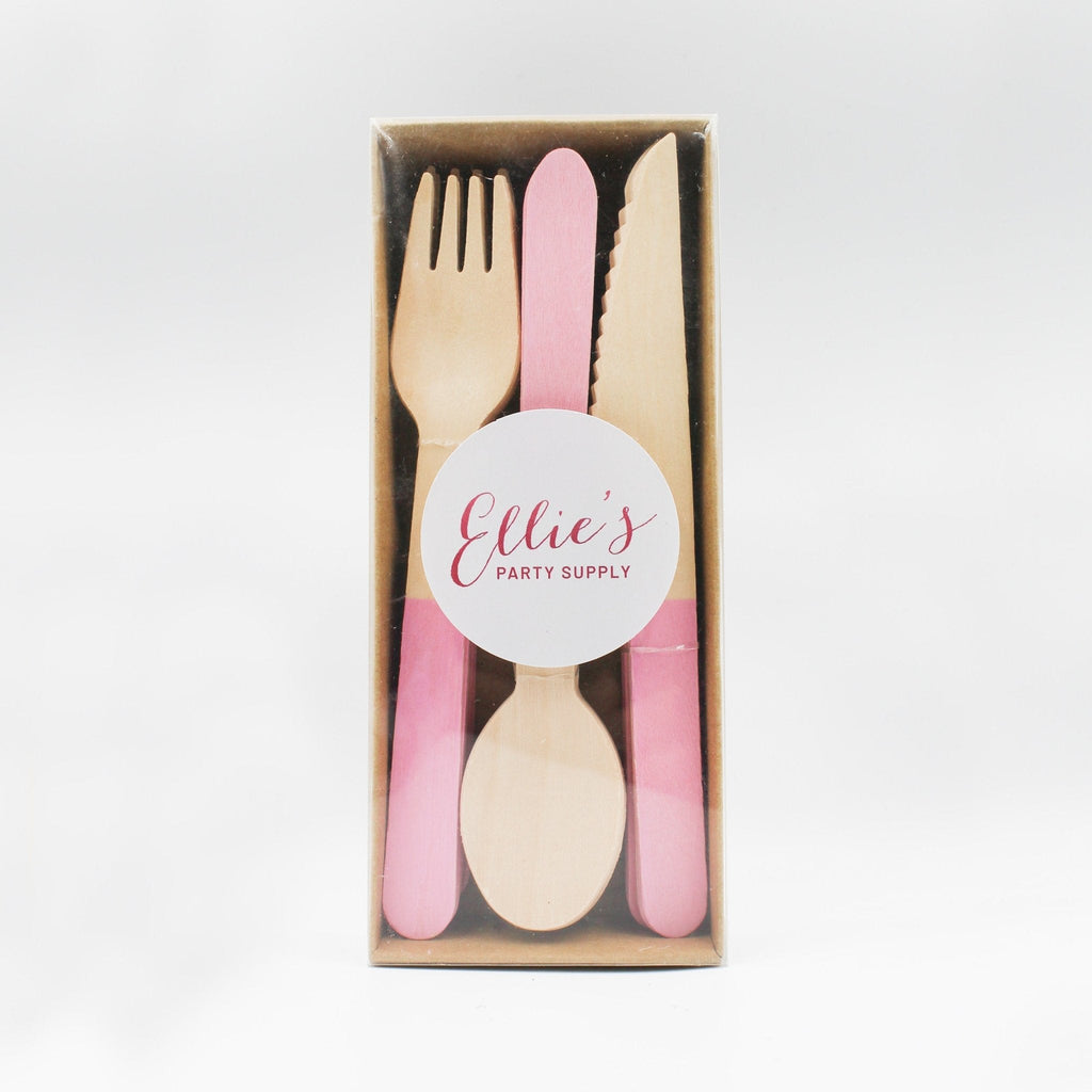 Pastel Pink Wooden Utensil Set – 24ct | ON SALE!!