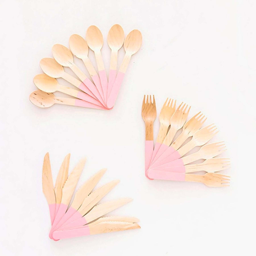 Pastel Pink Wooden Utensil Set – 24ct | ON SALE!!