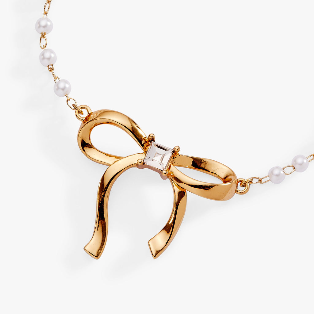 Bow Pearl Coquette Beaded Bolo Bracelet