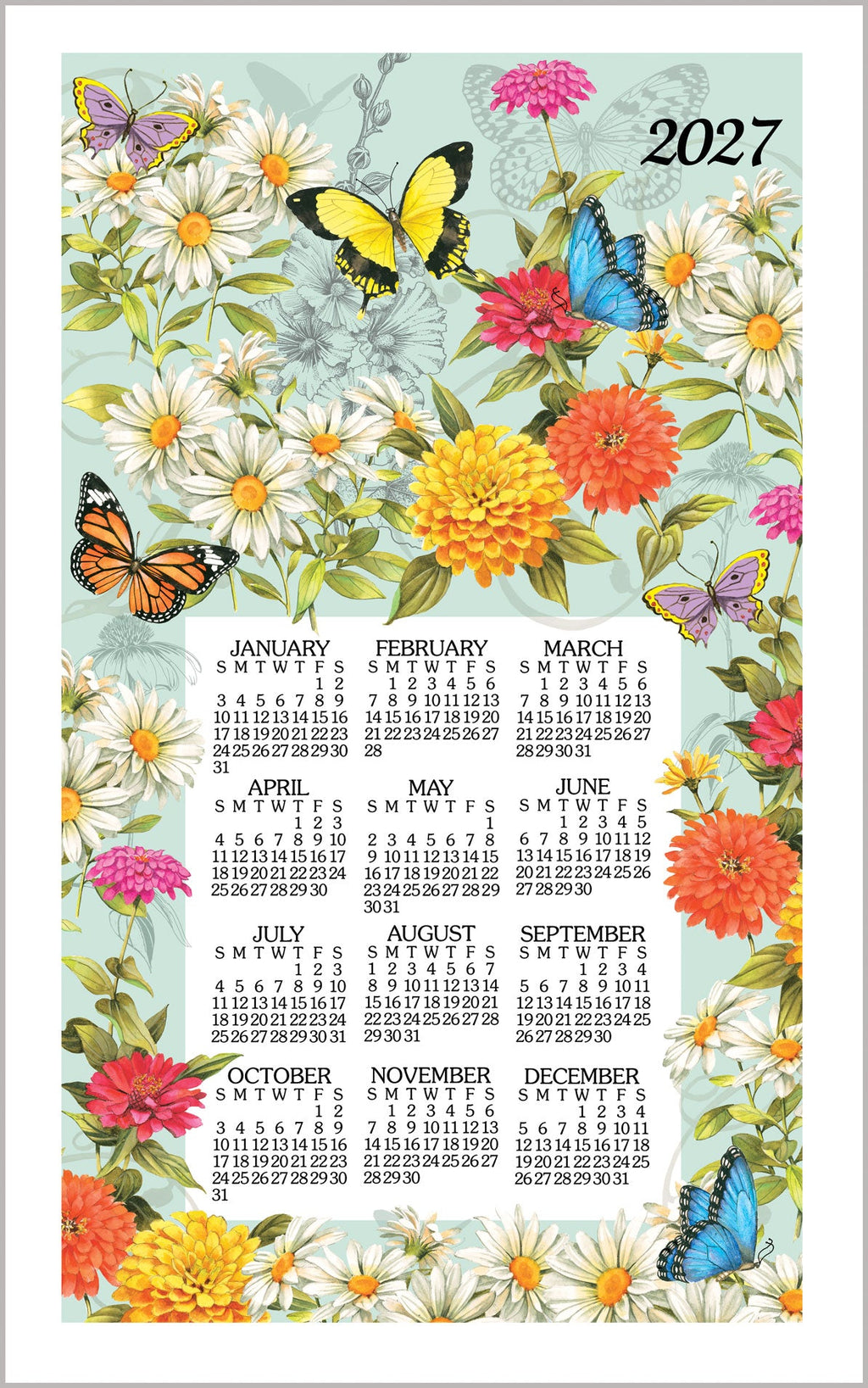 2027 Linen Calendar Towel - Butterfly Garden
