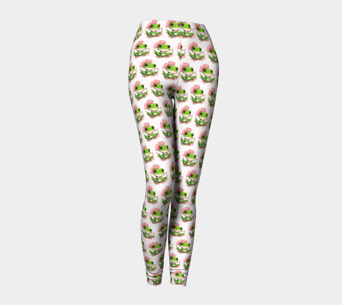 Green Frog on Lily Pad Long Leggings