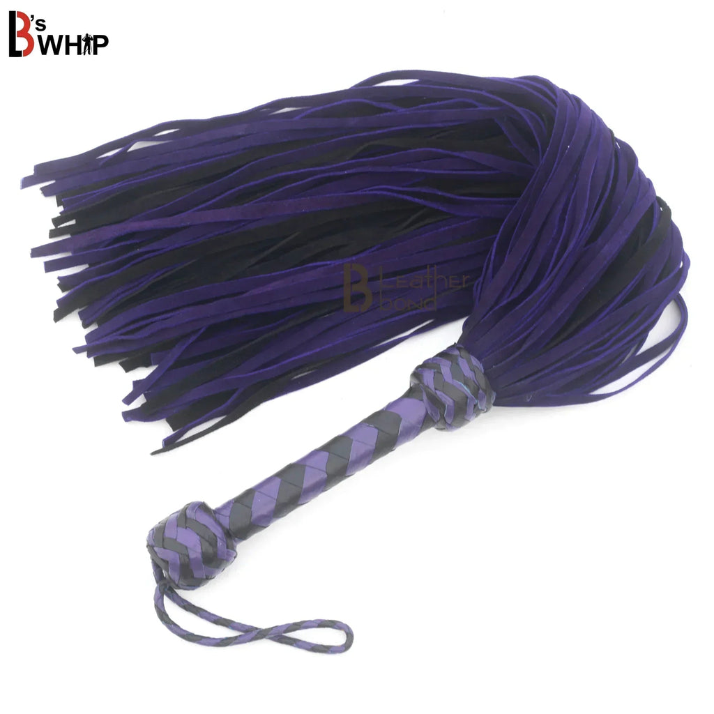 💜🖤 Real Cowhide Suede Leather Flogger 75 Falls Purple and Black Heavy Duty Thuddy Whip | BDSM Impact