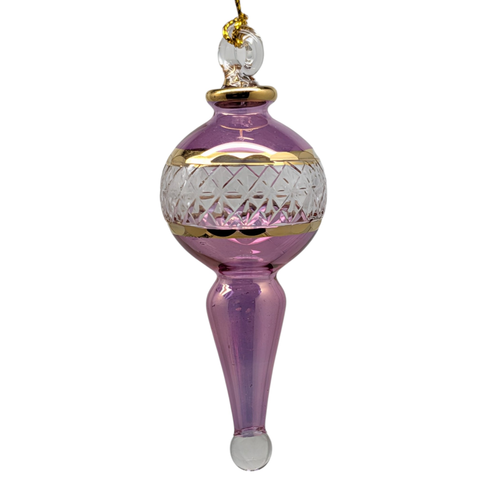 Lattice Glass Ornaments With Gold Accents - Pink Ball with Finial