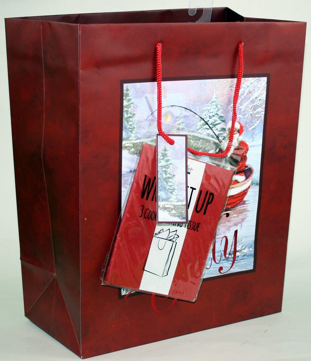 Traditional Gift Bag With Matching Tissue - Santa Fishin Large