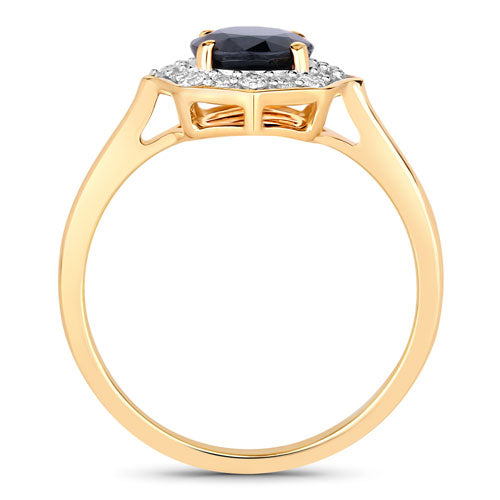 1.34 Carat Genuine Blue Sapphire and White Diamond 10K Yellow Gold Ring