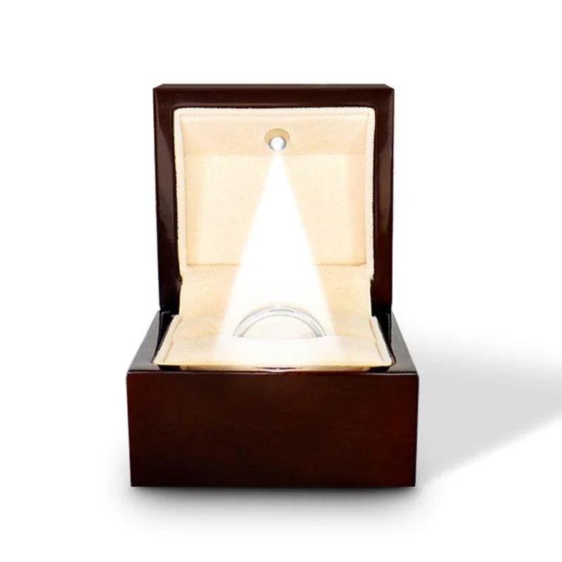 Light up Engraved Chocolate Dark Wood Personalized Wooden Wedding Ring Box