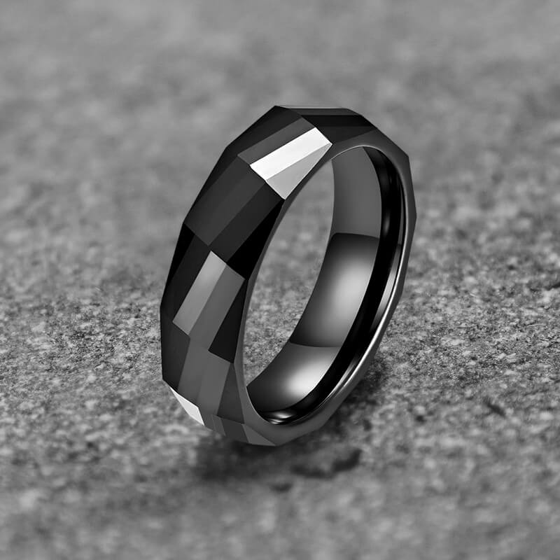 Rectangular Faceted Engagement Ceramic Ring