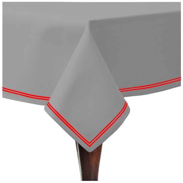 Double Embroidery Border Sateen Cotton Solid Table Cloth - Light Grey