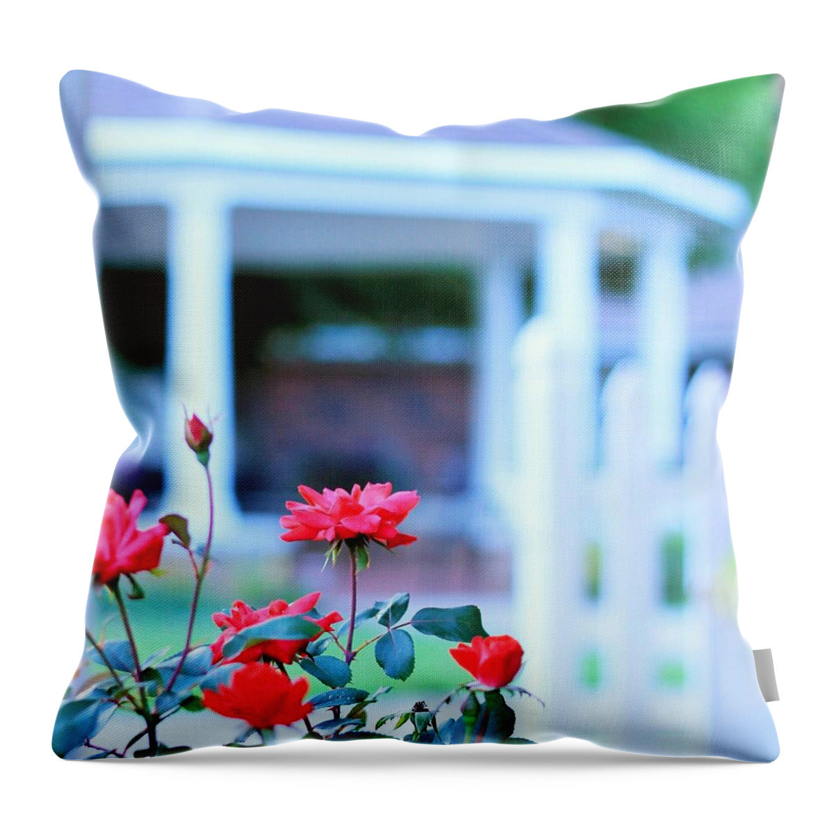 Red Flowers in Bloom Throw Pillow with Insert Available