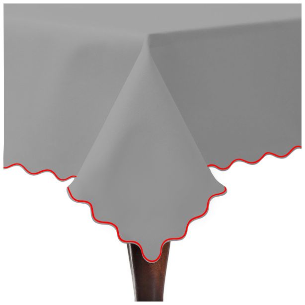 Scallop Embroidery Sateen Cotton Solid Table Cloth - Light Grey