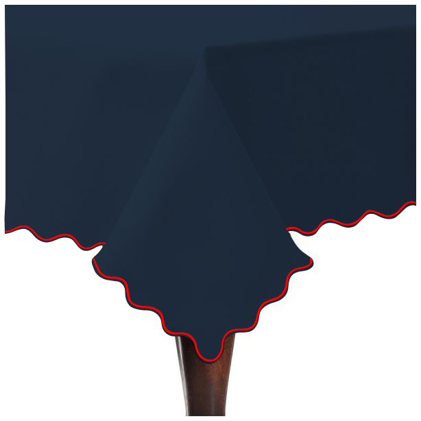 Scallop Embroidery Sateen Cotton Solid Table Cloth - Navy