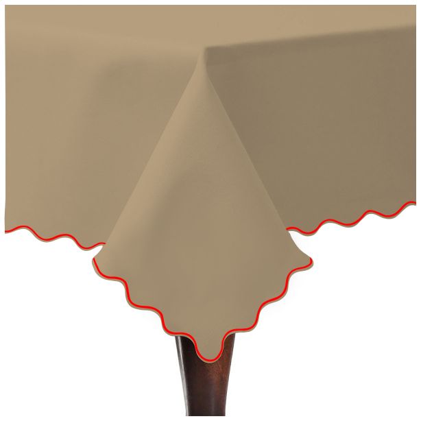 Scallop Embroidery Sateen Cotton Solid Table Cloth - Taupe