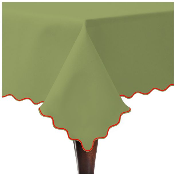 Scallop Embroidery Sateen Cotton Solid Table Cloth - Sage