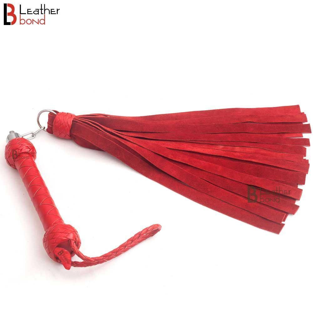 Real Cowhide Suede Leather Nunchaku Flogger 25 Red Falls & Swivel Handle | Handcrafted BDSM Impact Whip