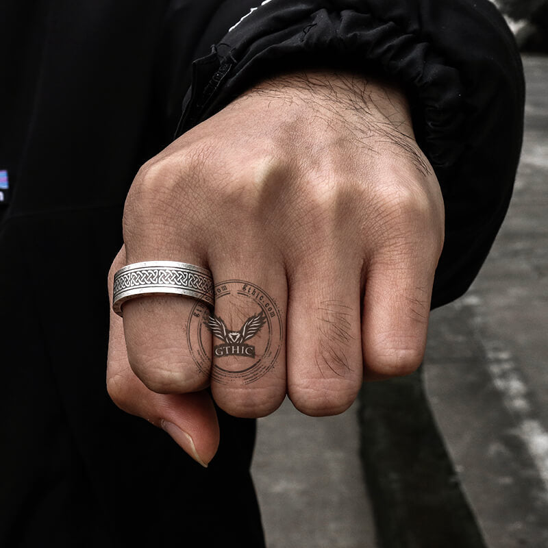 Retro Runes Celtic Knot Stainless Steel Ring